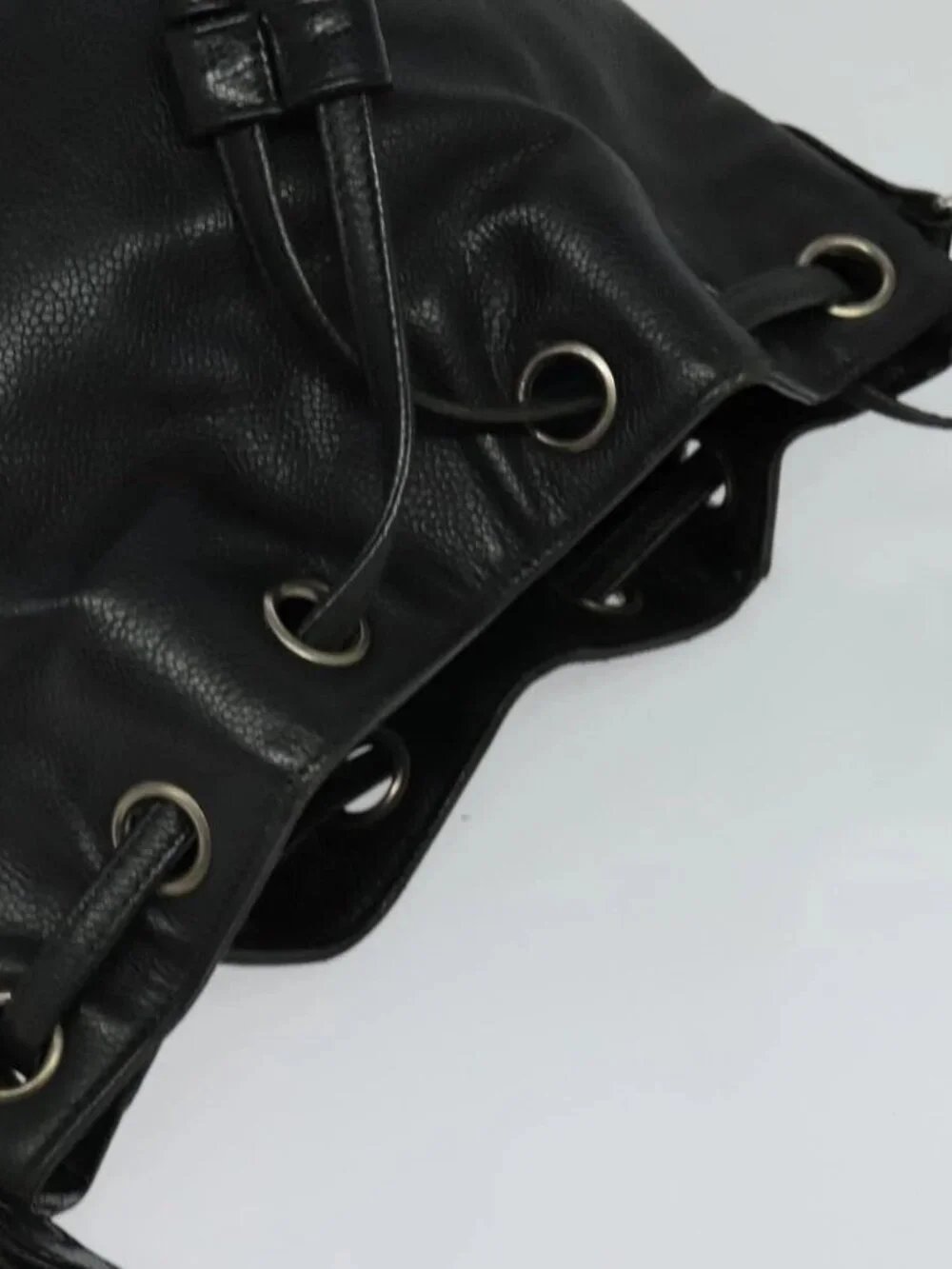 CHANEL Shoulder Bag Grained Calf Skin Black Silver CC Auth BA125